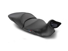 Sargent World Sport Aftermarket Motorcycle Seat for the 2023+ BMW R 1300 GS low front and rear with DTX/GZ and black welt.